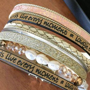 Inspirational Boho Leather Cuff Bracelet New w/Box